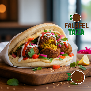 Falafel sandwich featuring the Falafel Taza Special Blend